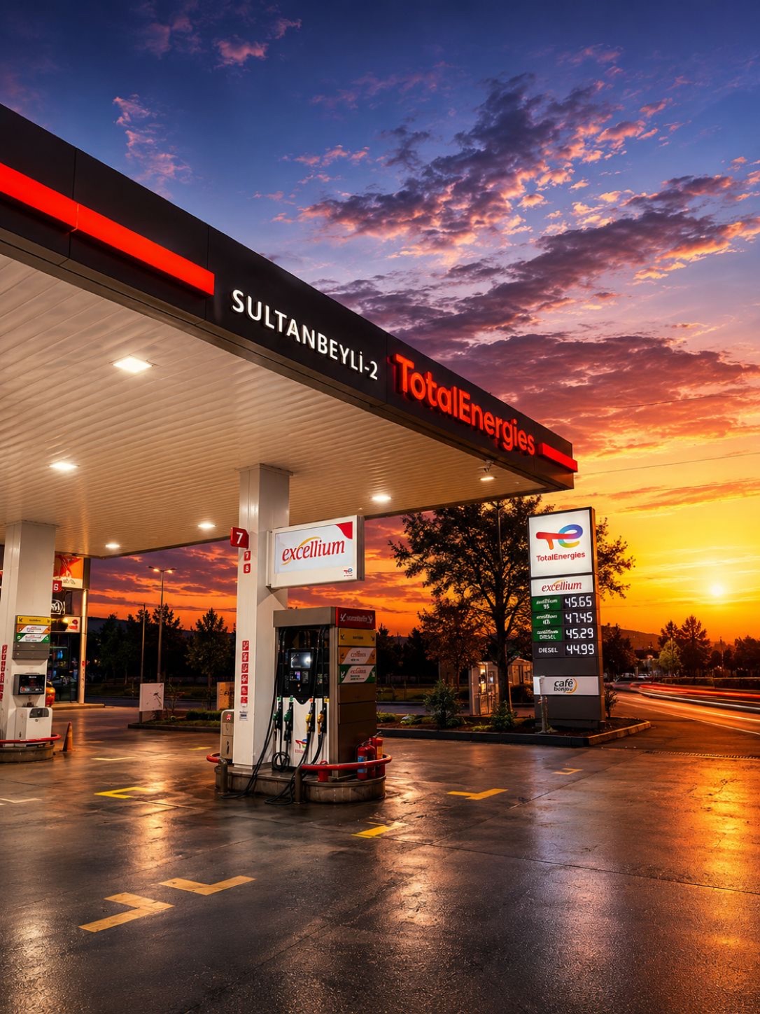 EMKAR Petrol akaryakıt istasyonu gün batımı görünümü
